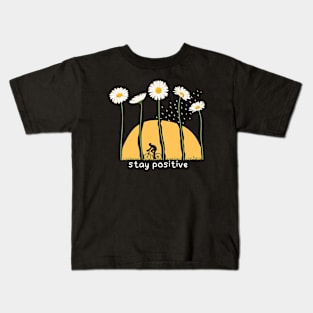 Stay Positive Slogan Cycling at Sunset Chamomile Flowers Kids T-Shirt